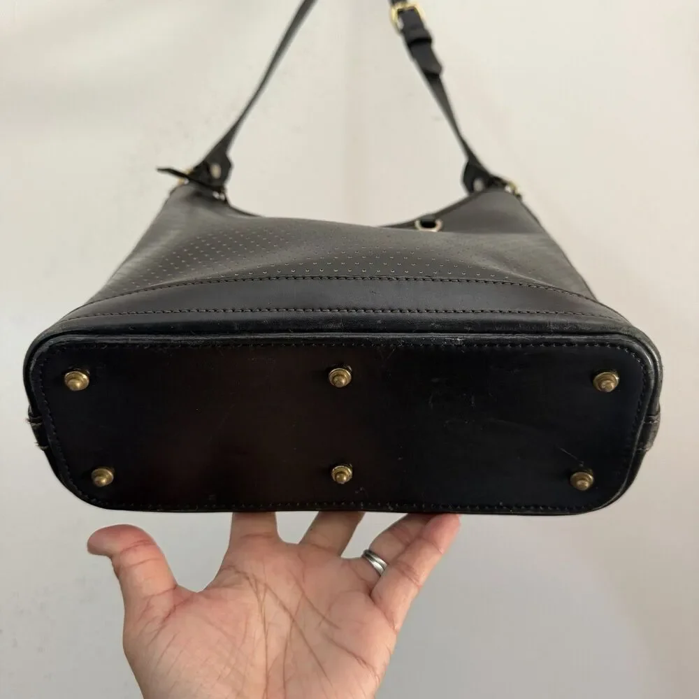 Dooney Bourke Vtg Hobo Bag Cabrio Cabriolet Black Perforated Leather Made in USA